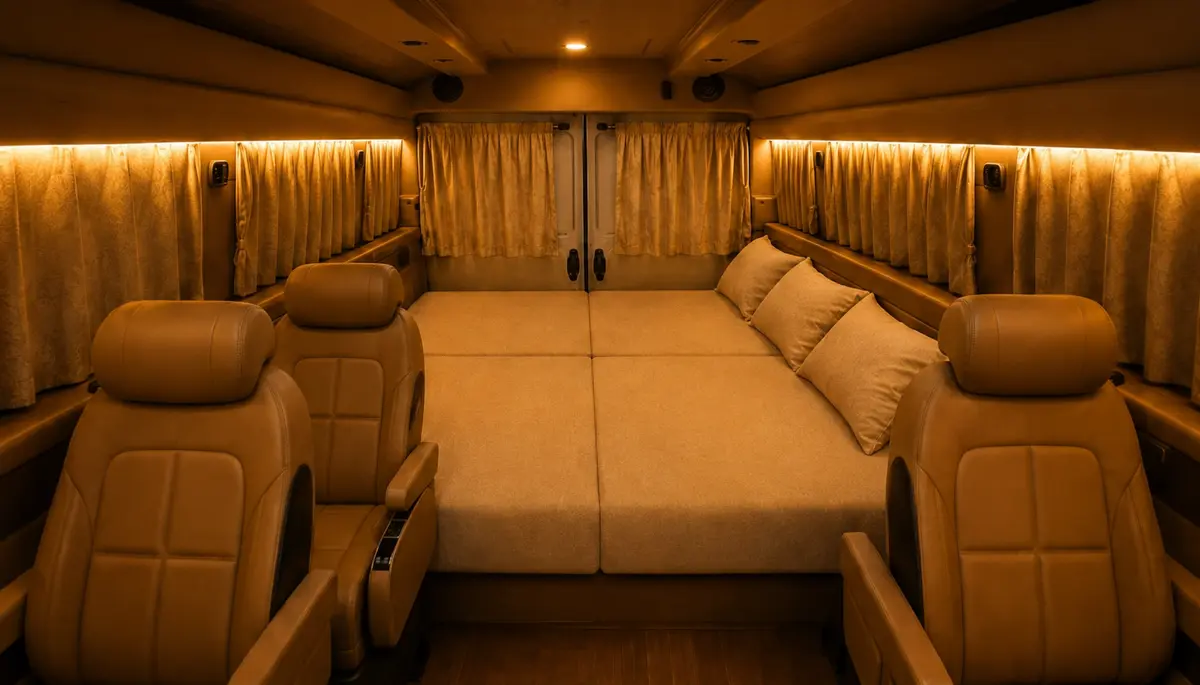 Full-size bed inside Roving Suites luxury traveller