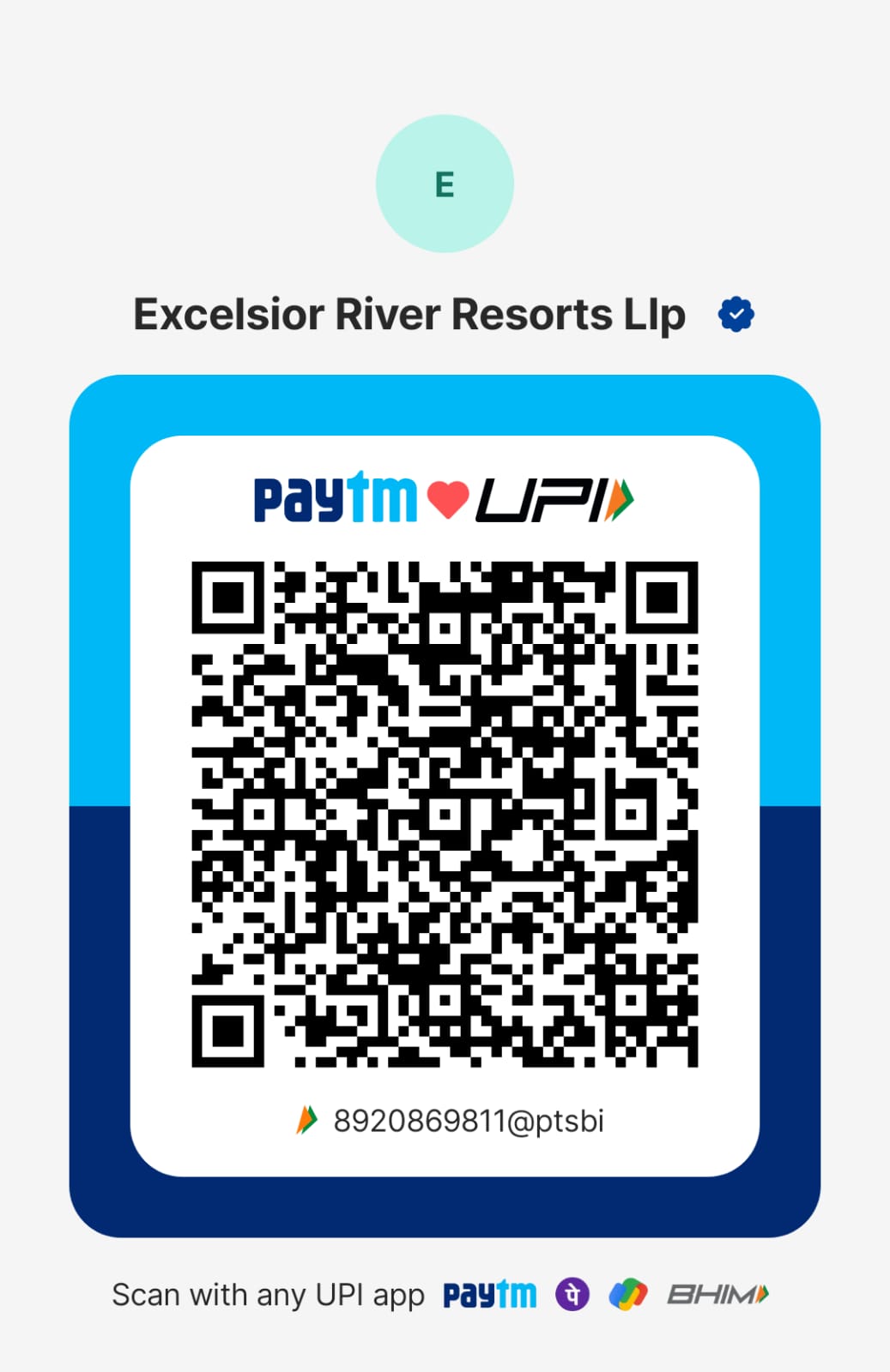 UPI payment QR code for Excelsior River Resorts LLP