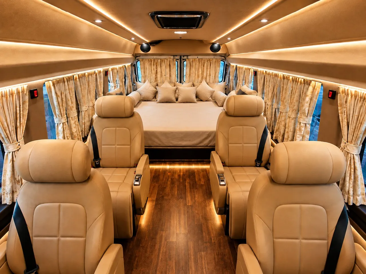 Actual Roving Suites lounge sofas configured as a full-size resting arrangement